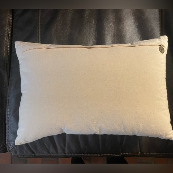 Pottery Barn Crewel Floral Striped Lumbar Pillow Navy Blue Cream Embroidered - Picture 6 of 6